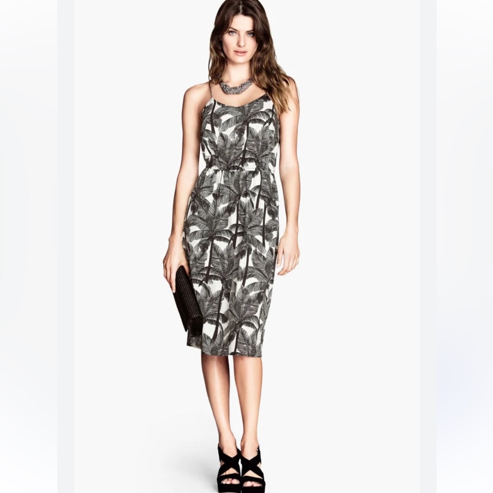 H&M Black and White Palm Print Dress